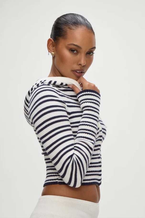 Striped Knit High-Waist Bodycon Hoodie - Image 6