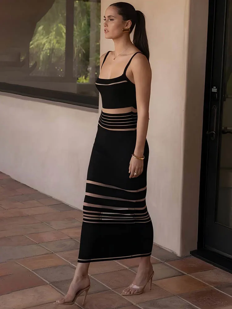 Striped Rib Patchwork Club Bodycon Dress - Image 4
