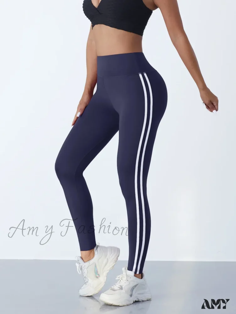Striped Slim Sports Pants High Waist Hip Lifting Casual Tights Workout Running Stretchy Leggings - Image 11