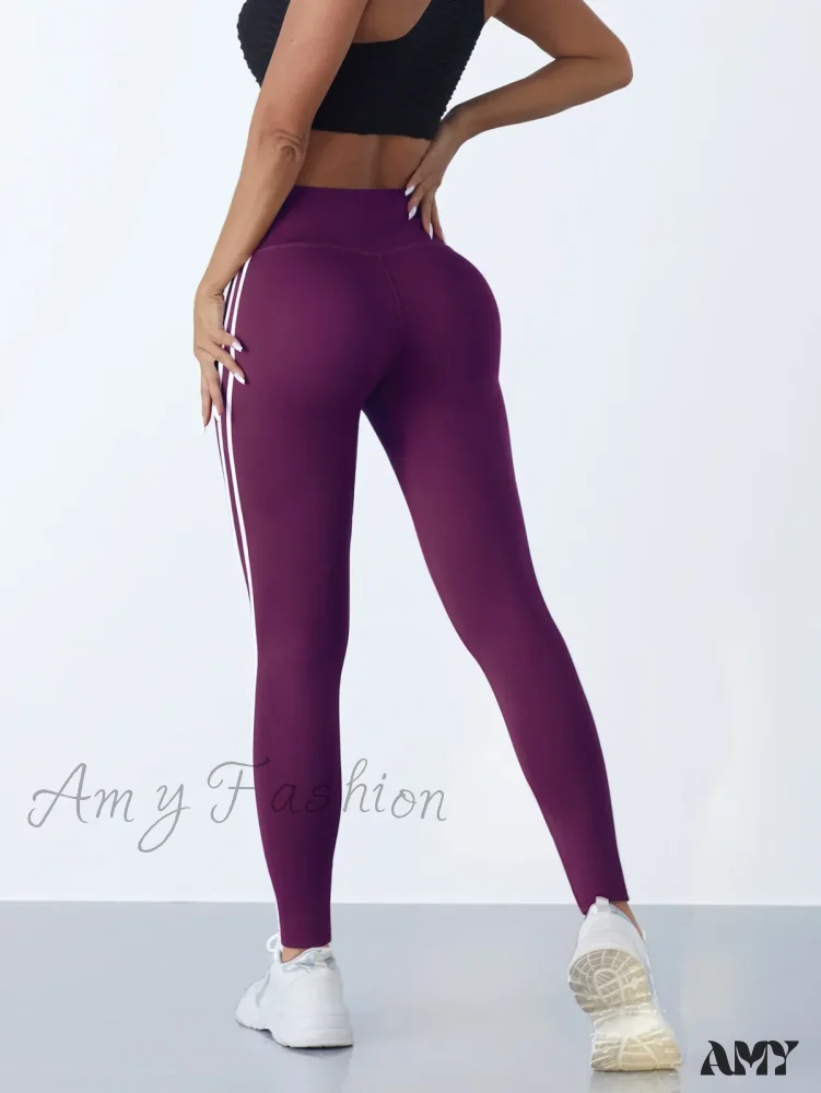 Striped Slim Sports Pants High Waist Hip Lifting Casual Tights Workout Running Stretchy Leggings - Image 12