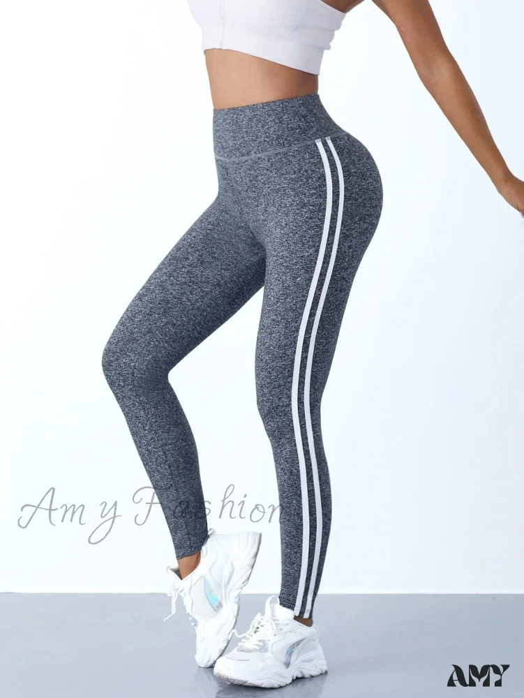 Striped Slim Sports Pants High Waist Hip Lifting Casual Tights Workout Running Stretchy Leggings - Image 13