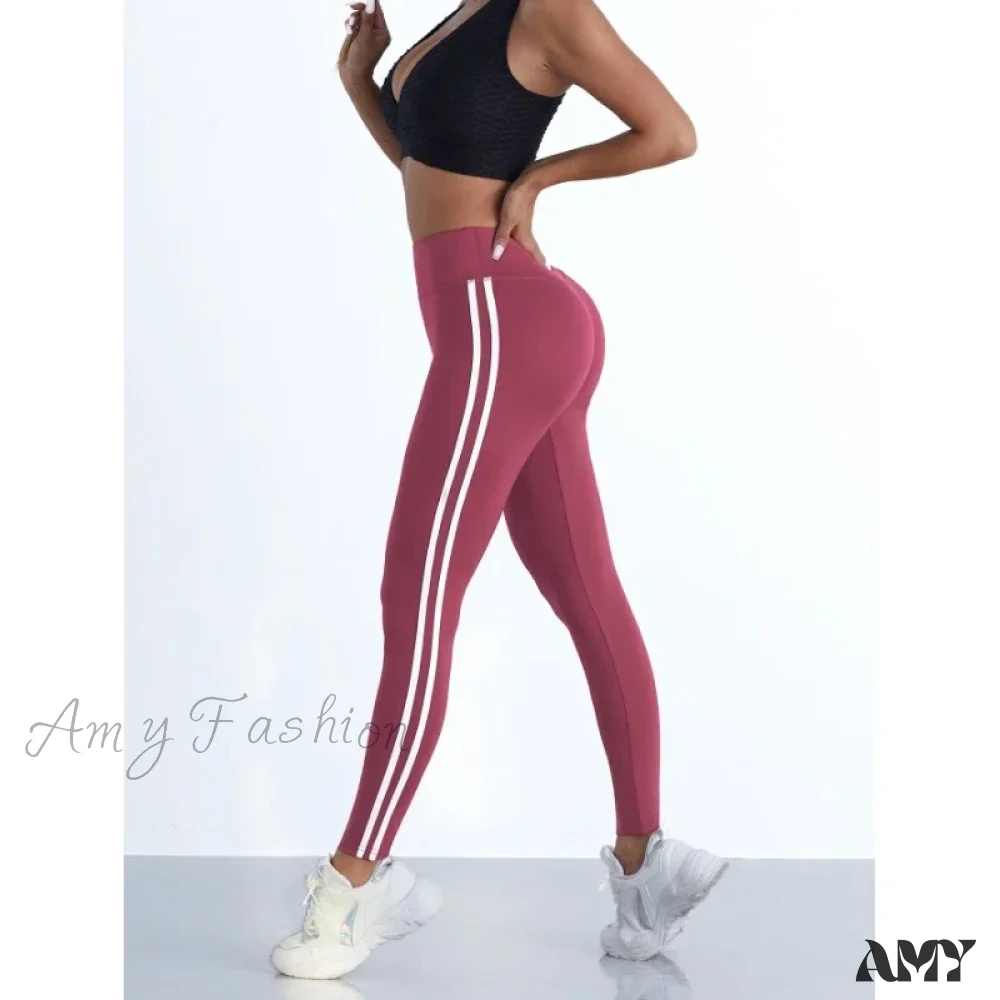 Striped Slim Sports Pants High Waist Hip Lifting Casual Tights Workout Running Stretchy Leggings - Image 3