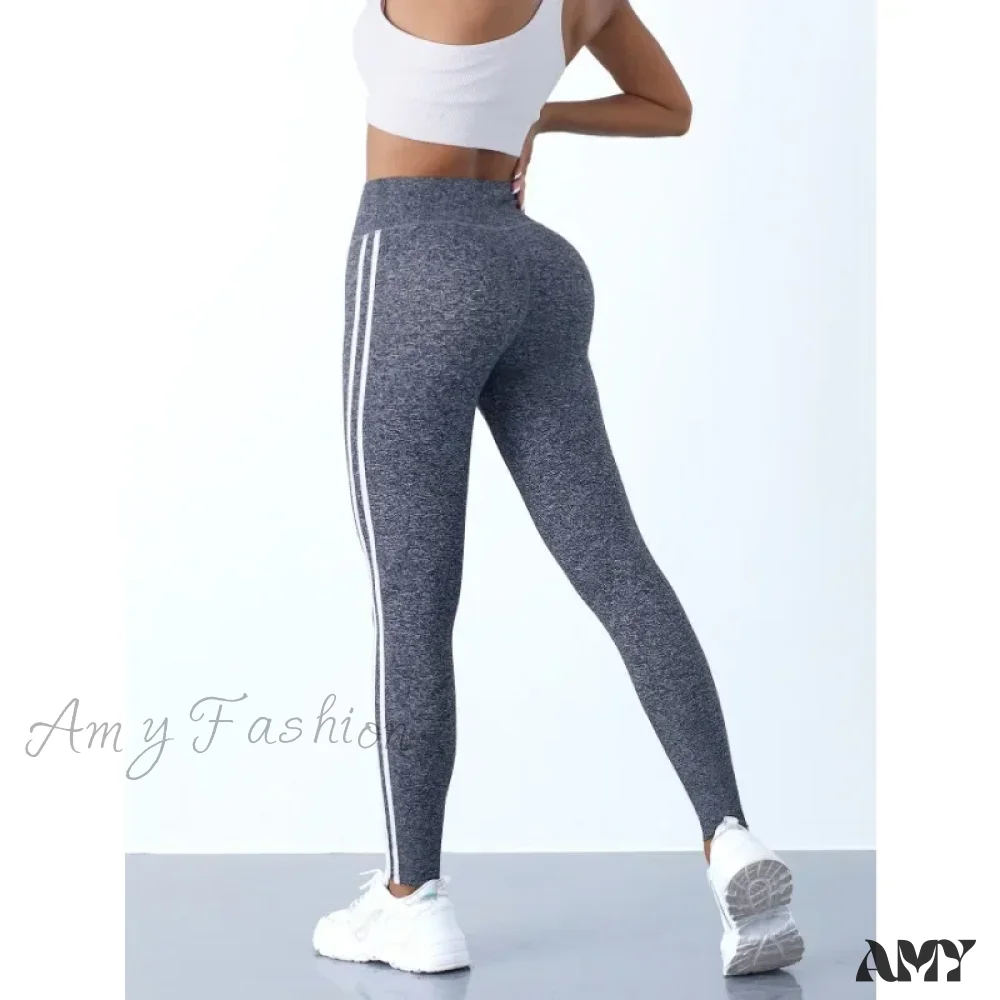 Striped Slim Sports Pants High Waist Hip Lifting Casual Tights Workout Running Stretchy Leggings - Image 5