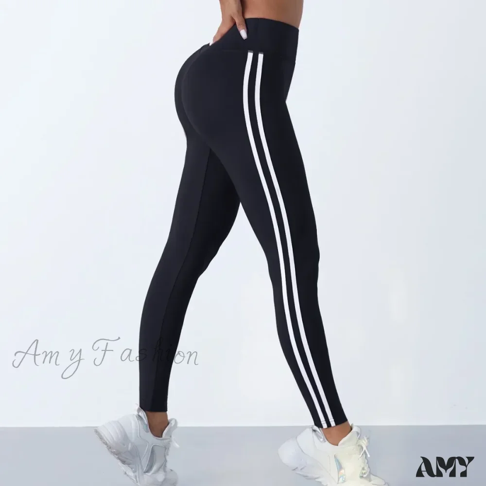 Striped Slim Sports Pants High Waist Hip Lifting Casual Tights Workout Running Stretchy Leggings - Image 8