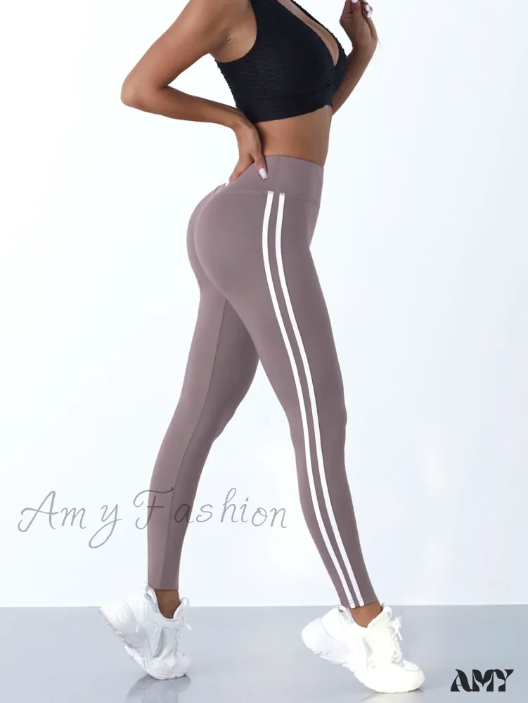 Striped Slim Sports Pants High Waist Hip Lifting Casual Tights Workout Running Stretchy Leggings - Image 9