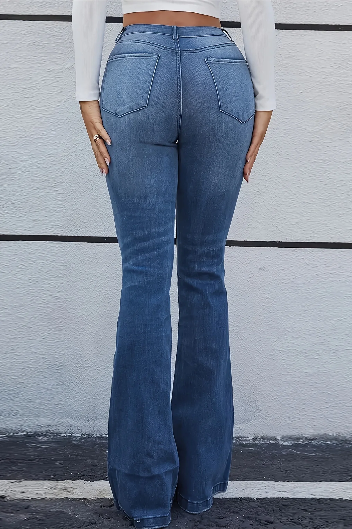Stylish Distressed Whisker Stretch Mid-Rise Jeans - Image 5