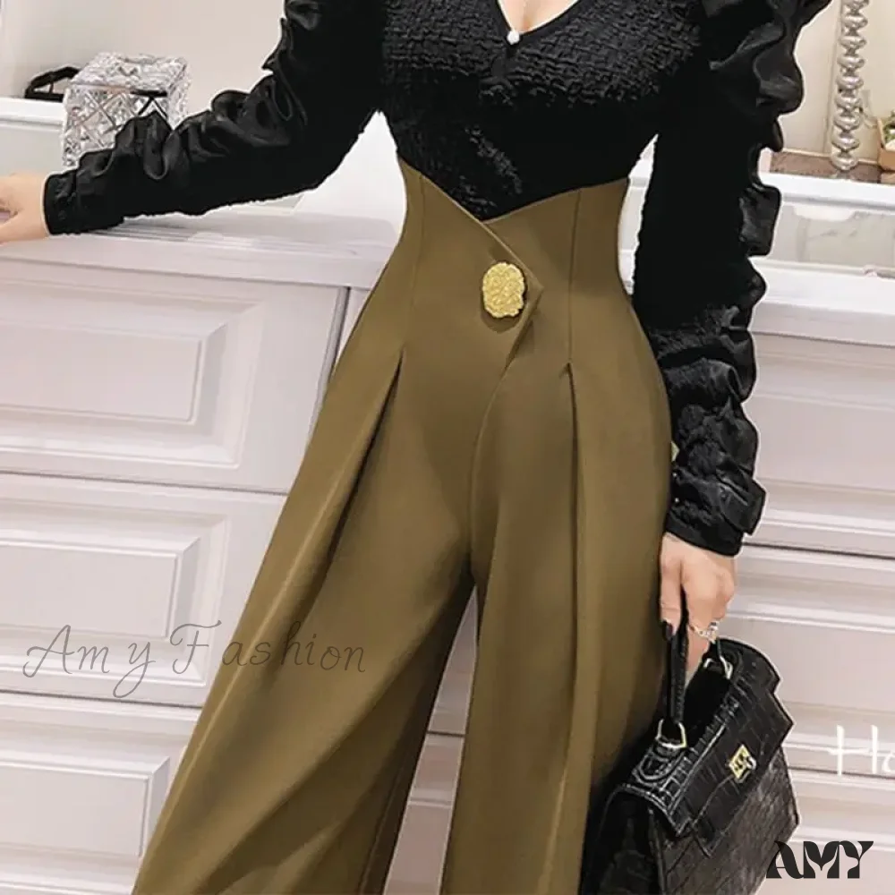 Stylish High Waist Three-Dimensional Spliced Wide Leg Pants - Image 2