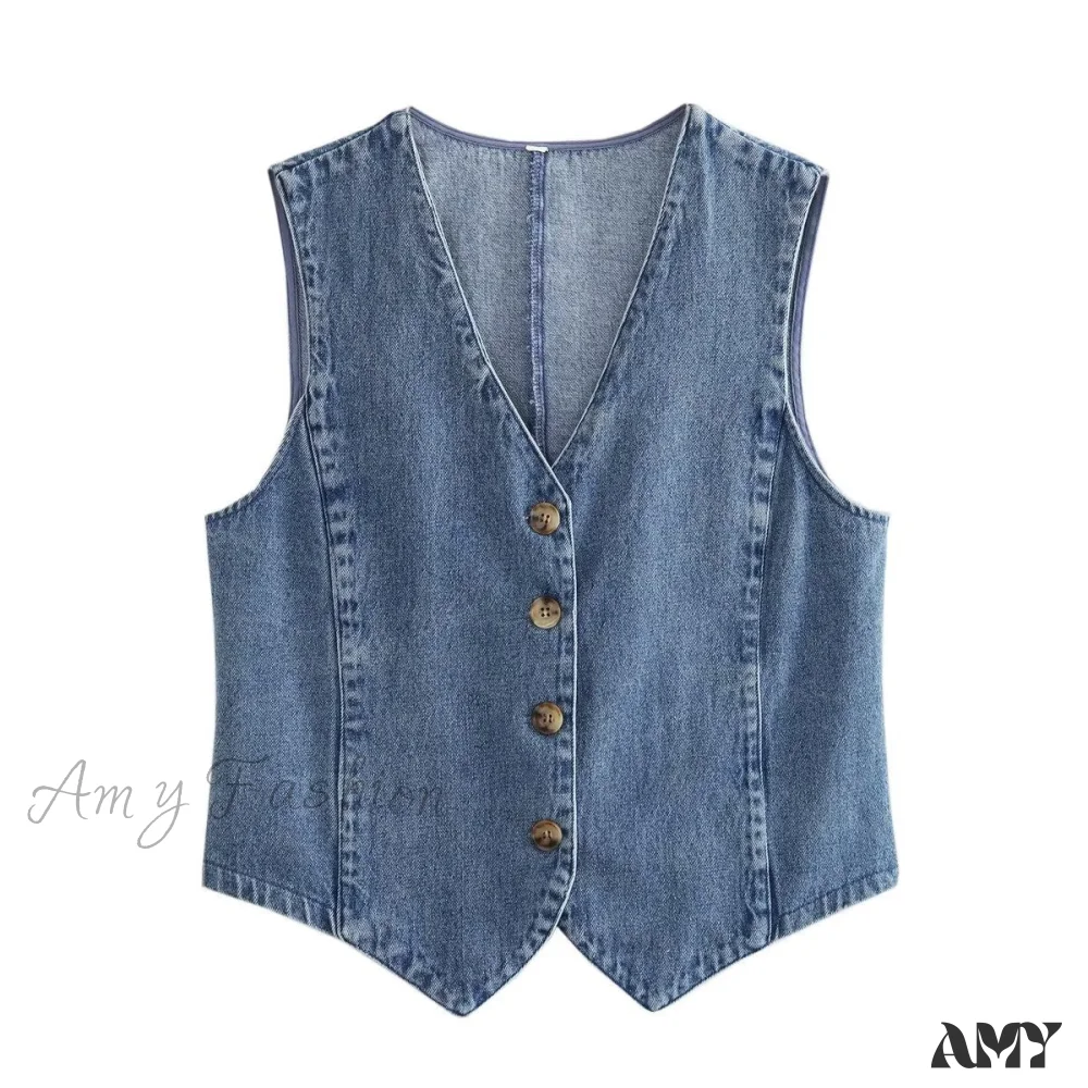 Stylish V-Neck Button Vest High Waist Skirt Suit - Image 3
