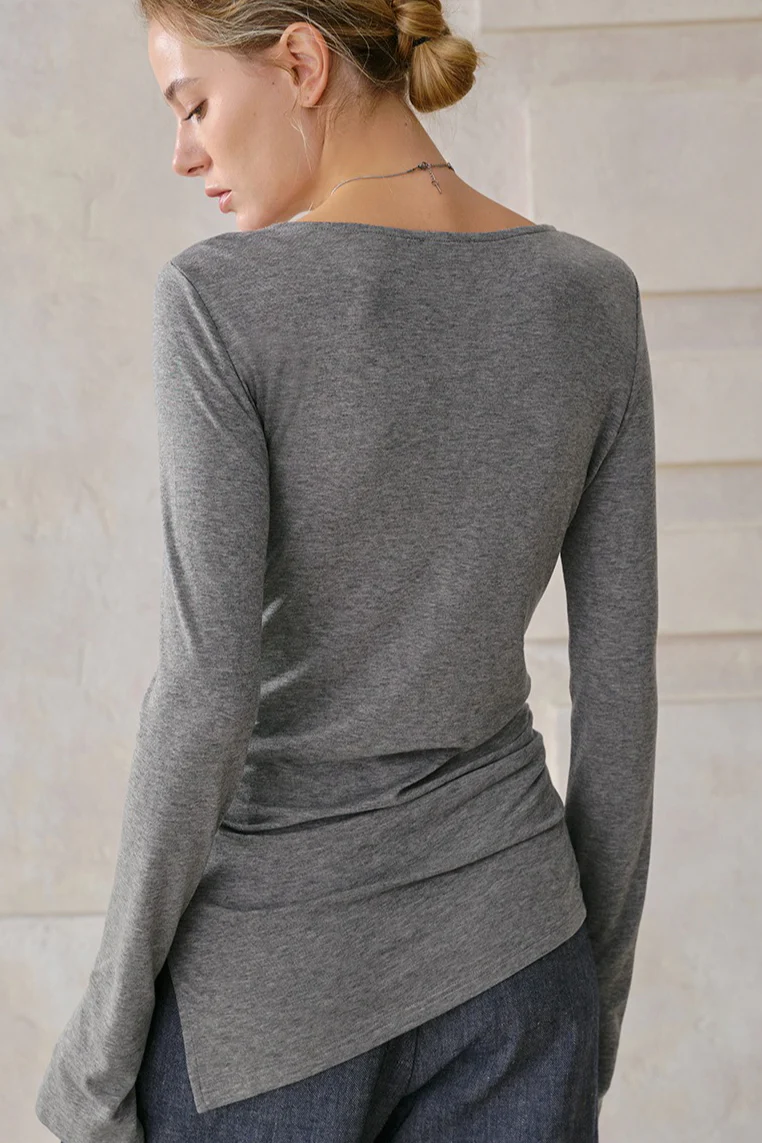 Stylish Wool Tencel Asymmetrical Hem Fitted Base Layer - Image 12