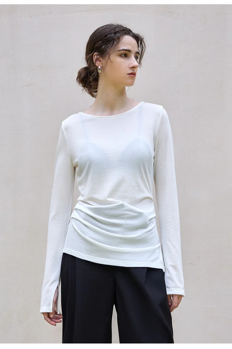 Stylish Wool Tencel Asymmetrical Hem Fitted Base Layer - Image 3
