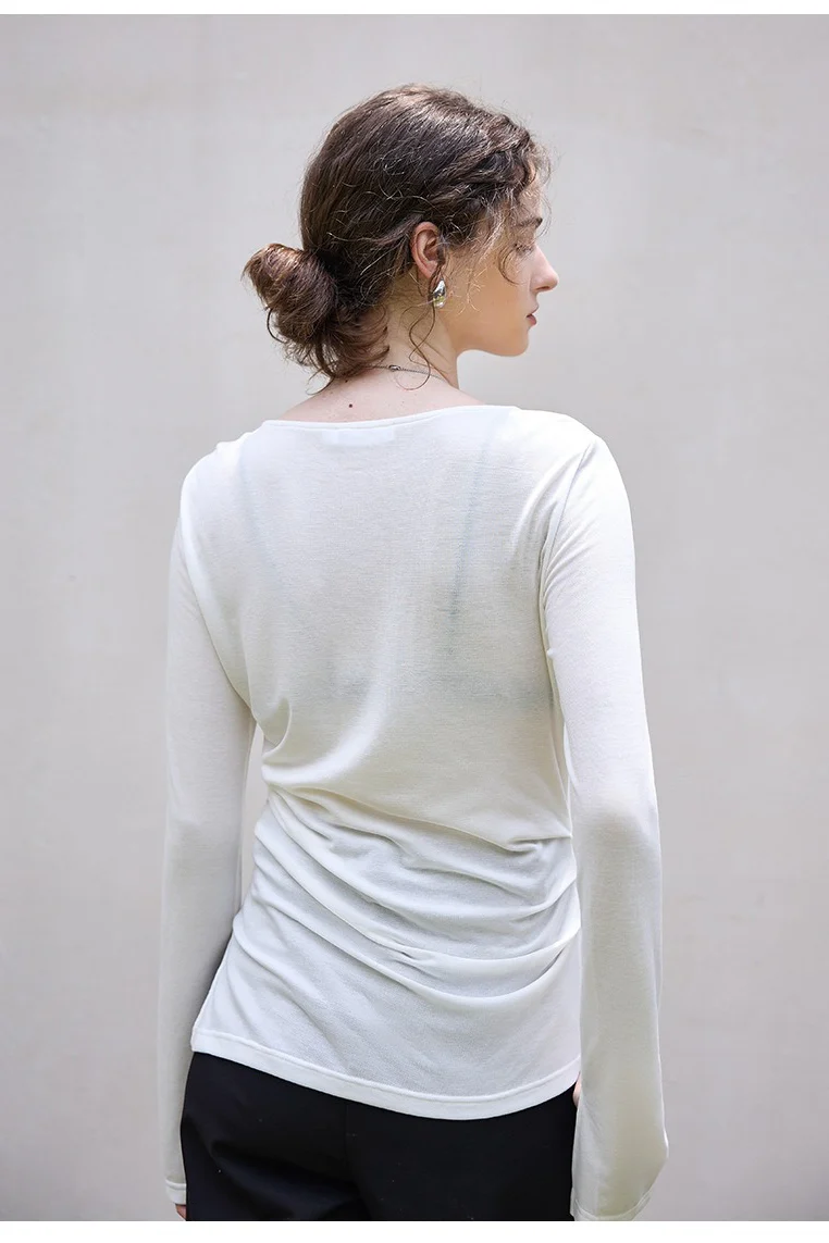 Stylish Wool Tencel Asymmetrical Hem Fitted Base Layer - Image 5