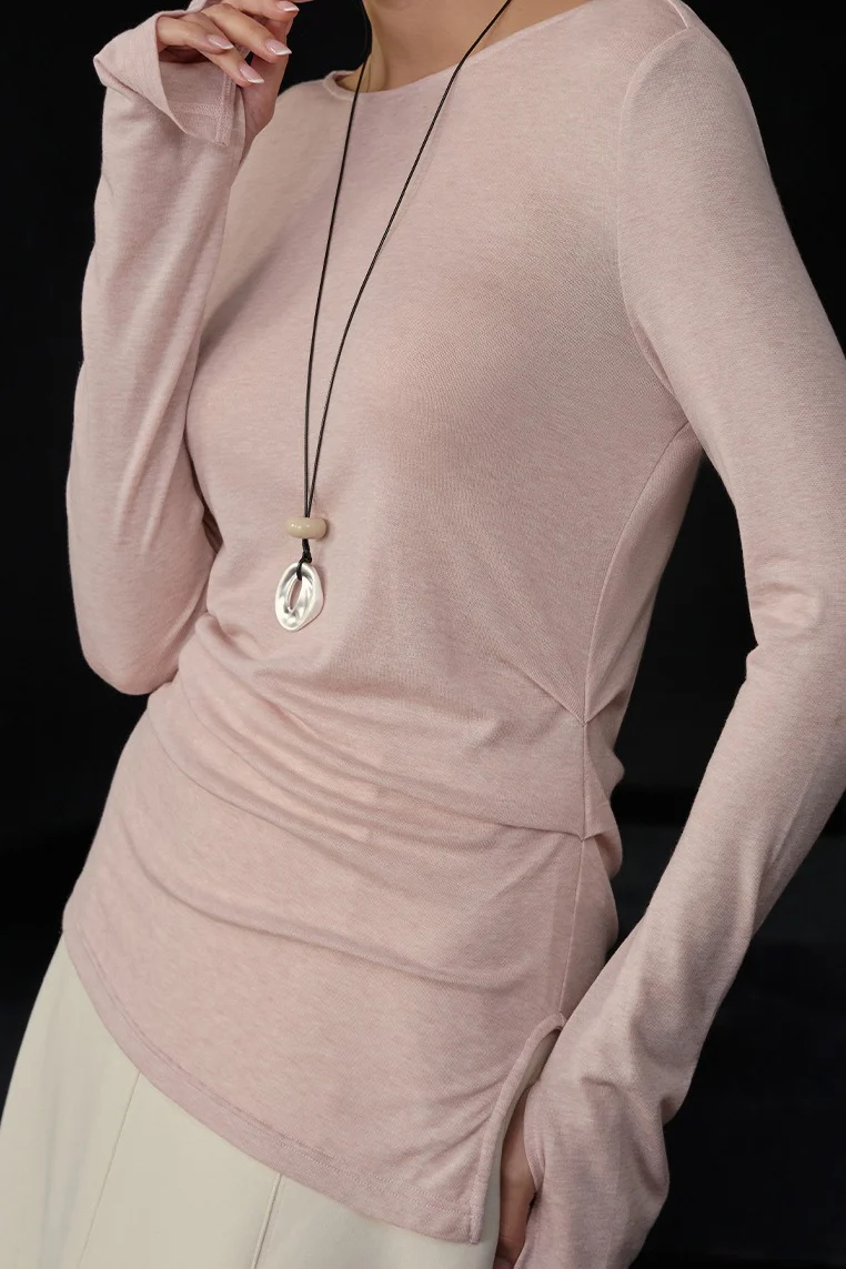 Stylish Wool Tencel Asymmetrical Hem Fitted Base Layer - Image 7