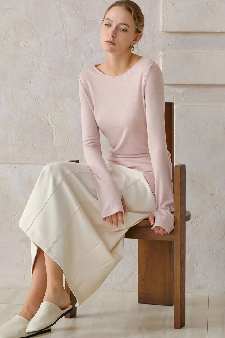 Stylish Wool Tencel Asymmetrical Hem Fitted Base Layer - Image 9