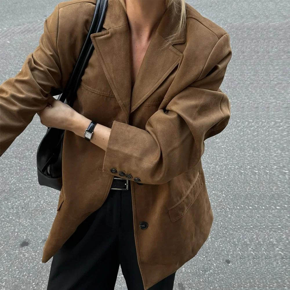 Suede Vintage Brown Leather Coat - Image 4