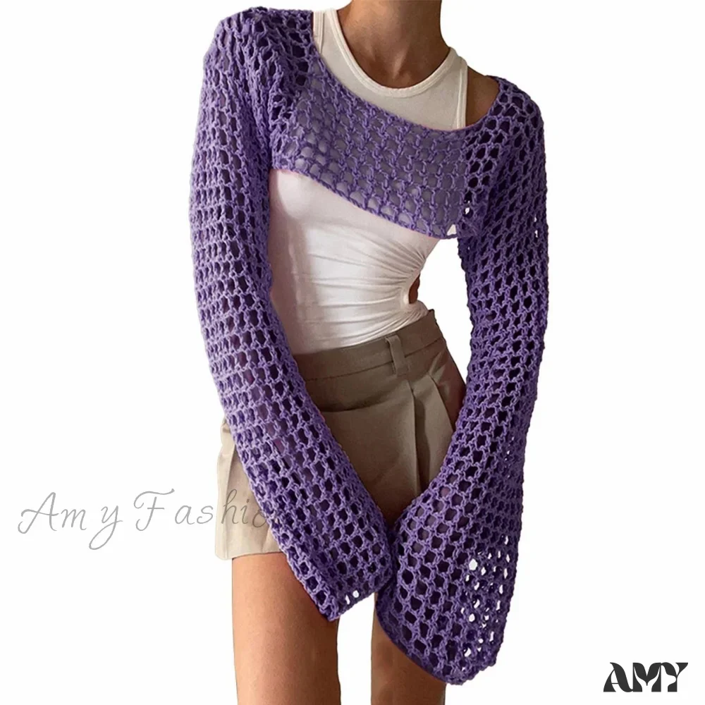 Amy Fashion - Summer Sexy Long Sleeve Smock Knitted Crop Top - Image 10