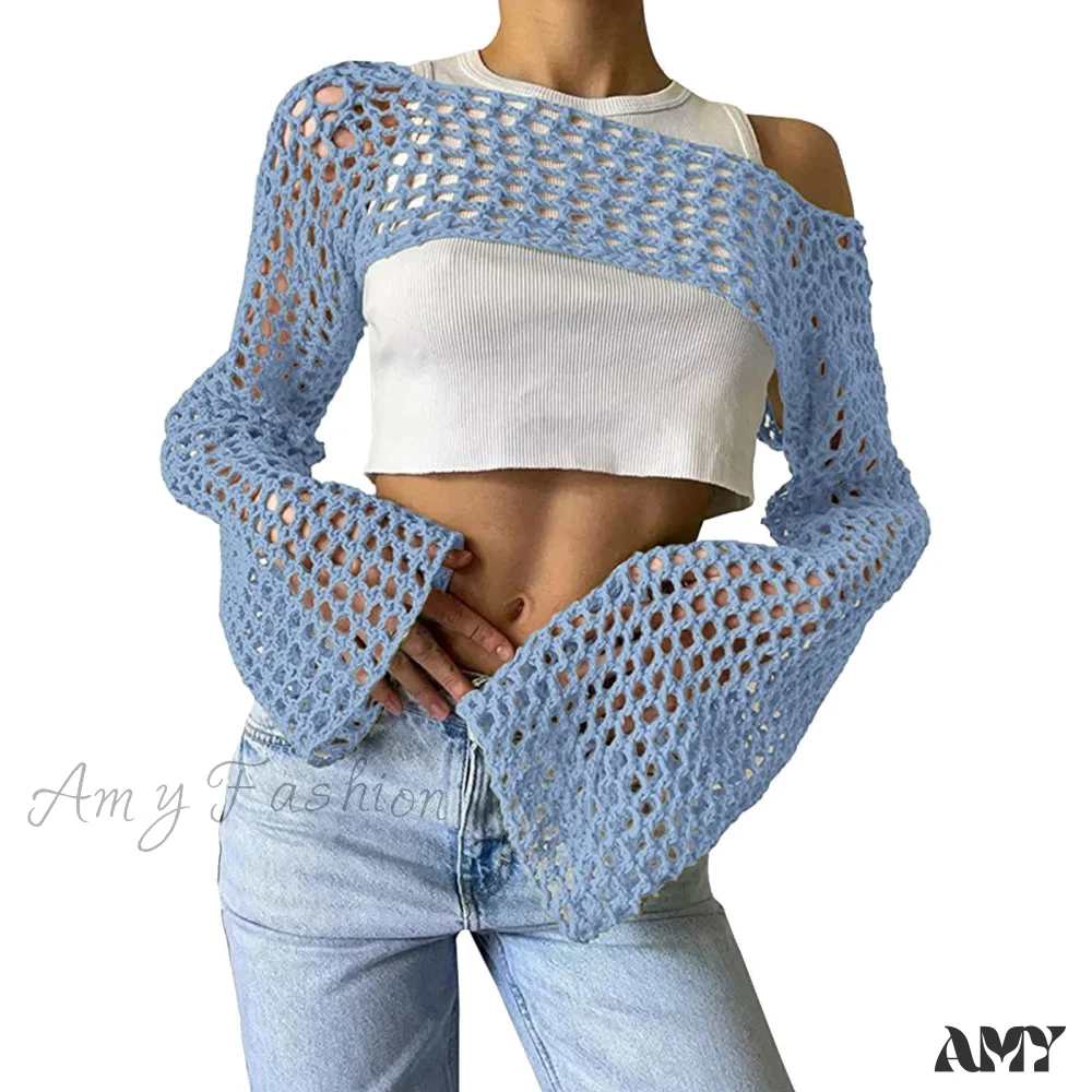 Amy Fashion - Summer Sexy Long Sleeve Smock Knitted Crop Top - Image 14