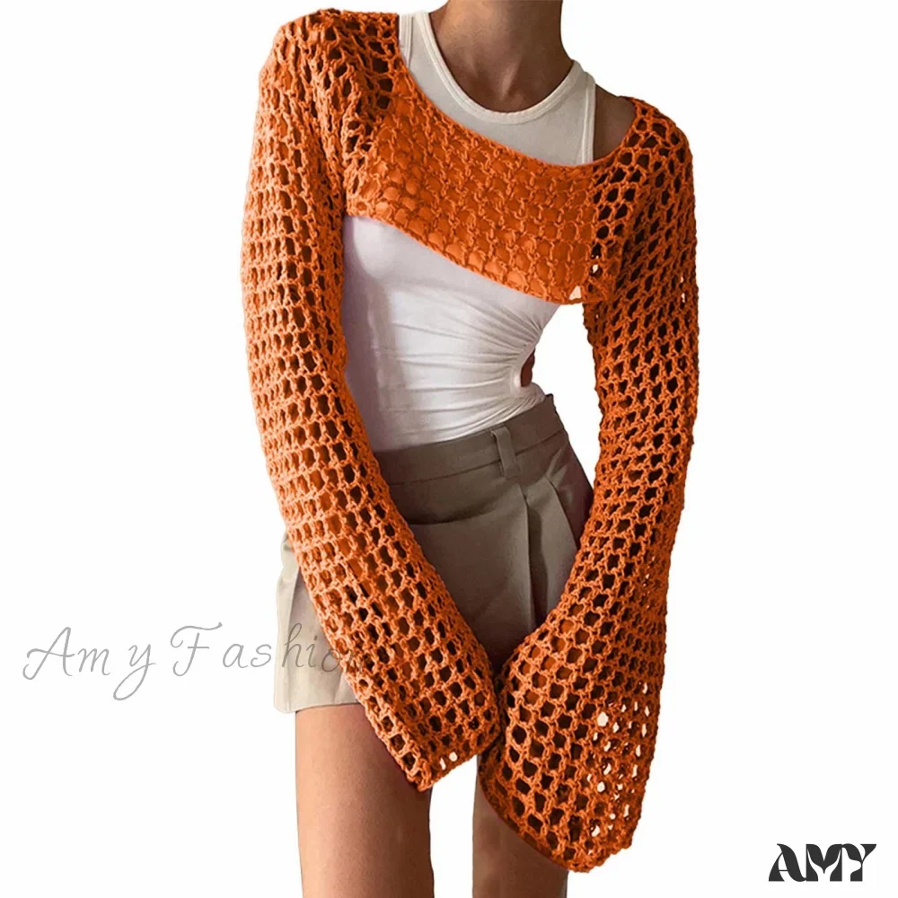 Amy Fashion - Summer Sexy Long Sleeve Smock Knitted Crop Top - Image 15