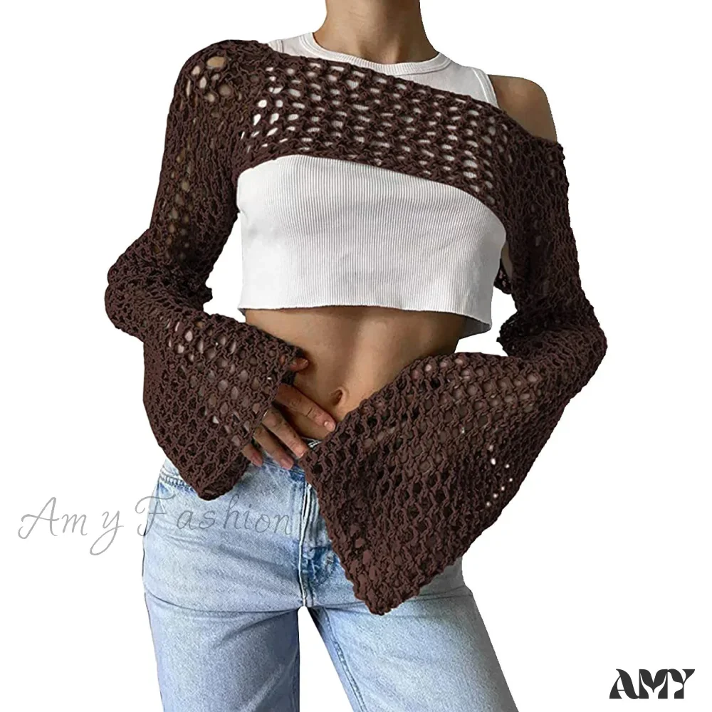 Amy Fashion - Summer Sexy Long Sleeve Smock Knitted Crop Top - Image 16