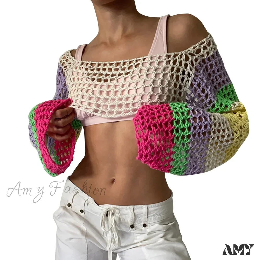 Amy Fashion - Summer Sexy Long Sleeve Smock Knitted Crop Top - Image 18