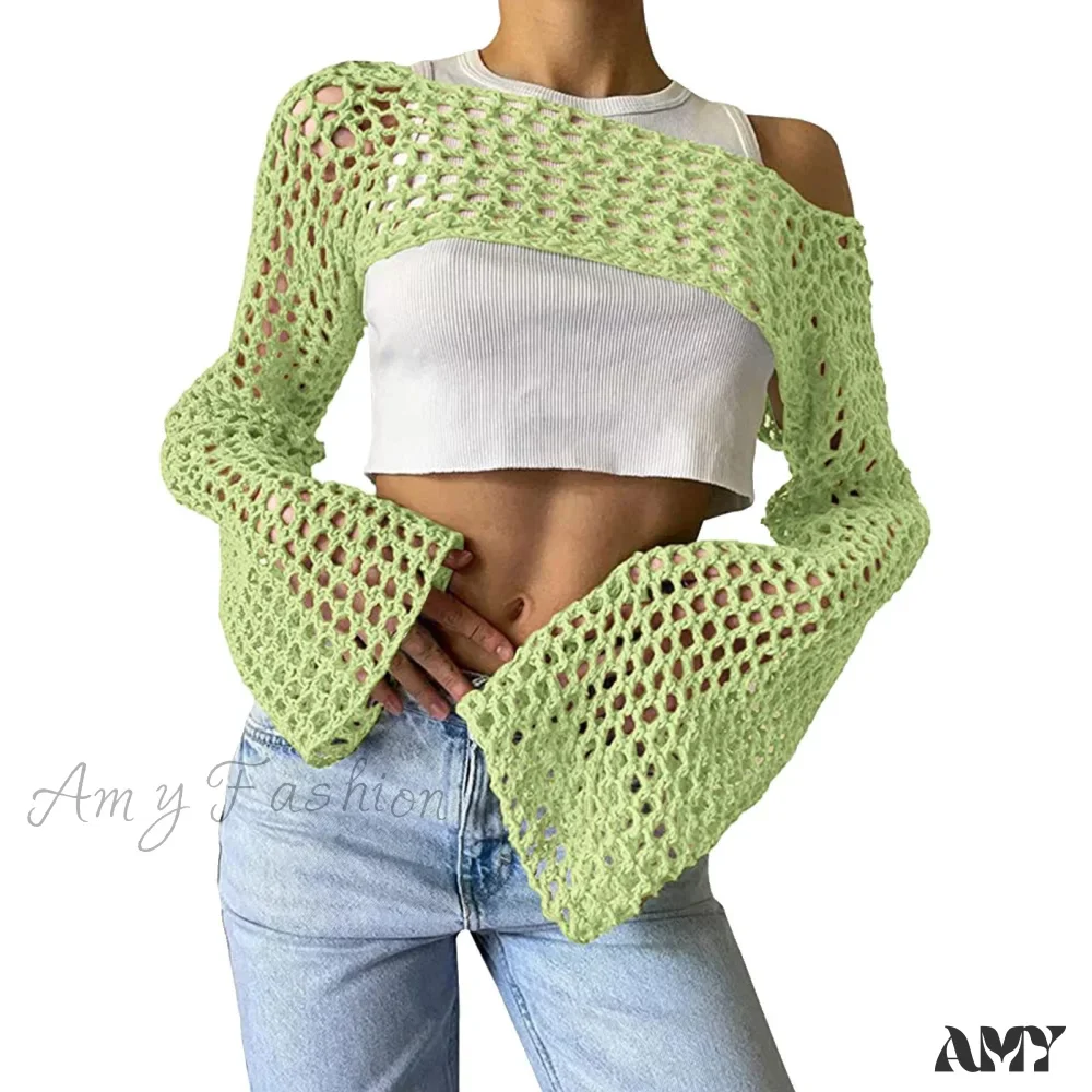 Amy Fashion - Summer Sexy Long Sleeve Smock Knitted Crop Top - Image 6