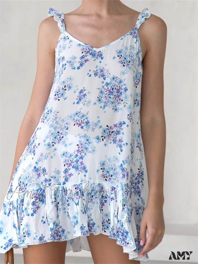 Amy Fashion - Summer Casual Camis Floral Print V Neck Mini Dress - Image 3