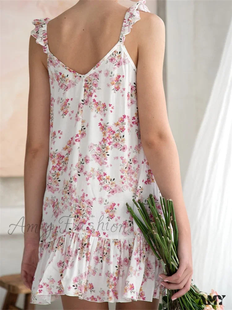 Amy Fashion - Summer Casual Camis Floral Print V Neck Mini Dress - Image 4