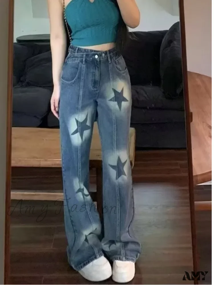 Amy Fashion - Summer High Waisted Loose Design Niche Irregular Light Colored Wide Leg Straight Women's Jean