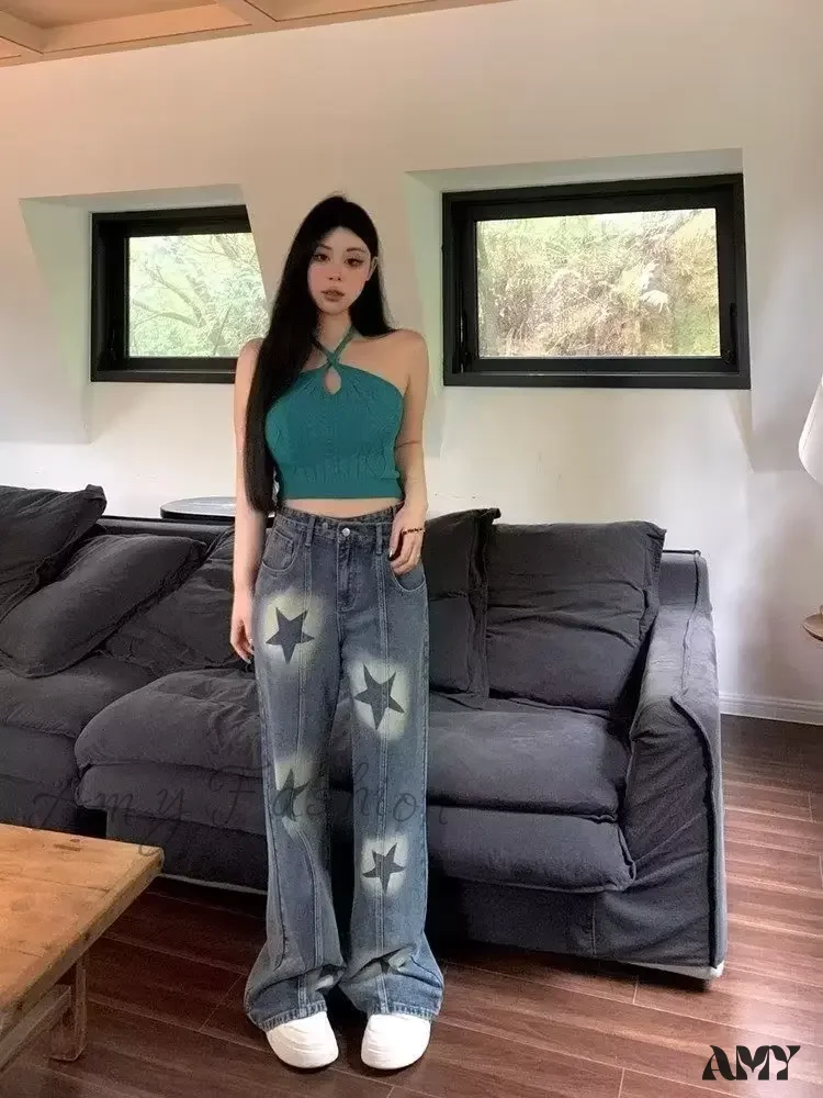 Amy Fashion - Summer High Waisted Loose Design Niche Irregular Light Colored Wide Leg Straight Women's Jean - Image 2