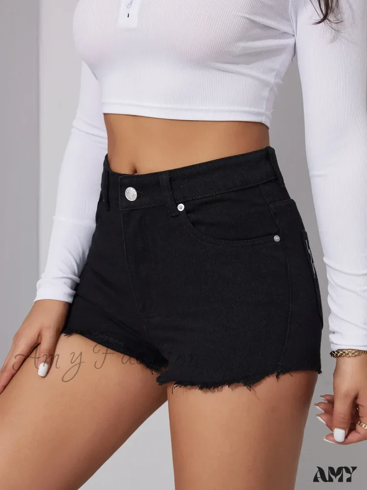 Summer New Black Mid-Waist Embroidered Fashion Sexy Skinny Short - Image 4