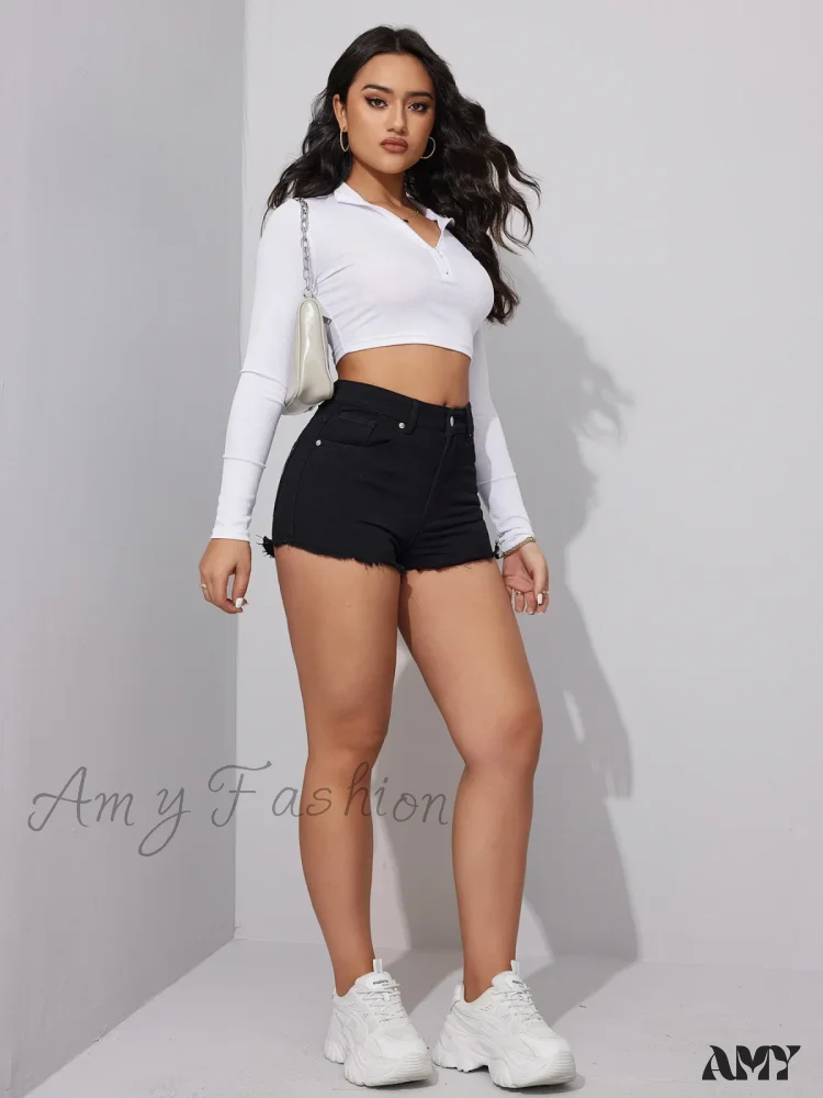 Summer New Black Mid-Waist Embroidered Fashion Sexy Skinny Short - Image 5