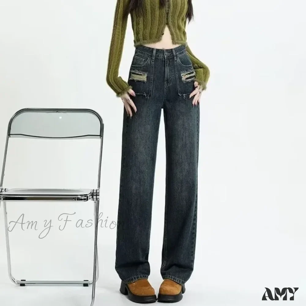 Amy Fashion - Summer New Design Sense High Waist Loose Fitting Slim Straight Pants Narrow Edition Wide Leg Jean - Image 2