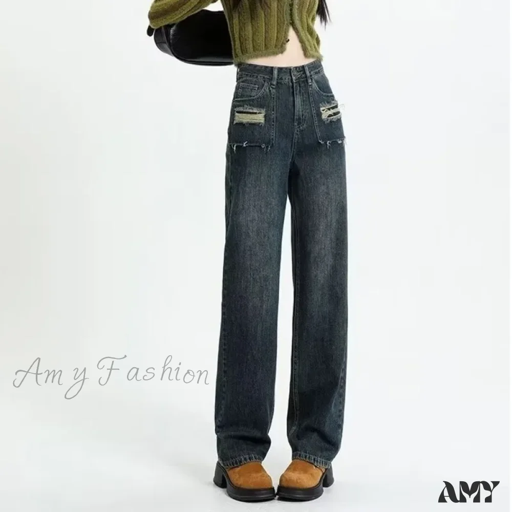Amy Fashion - Summer New Design Sense High Waist Loose Fitting Slim Straight Pants Narrow Edition Wide Leg Jean - Image 3