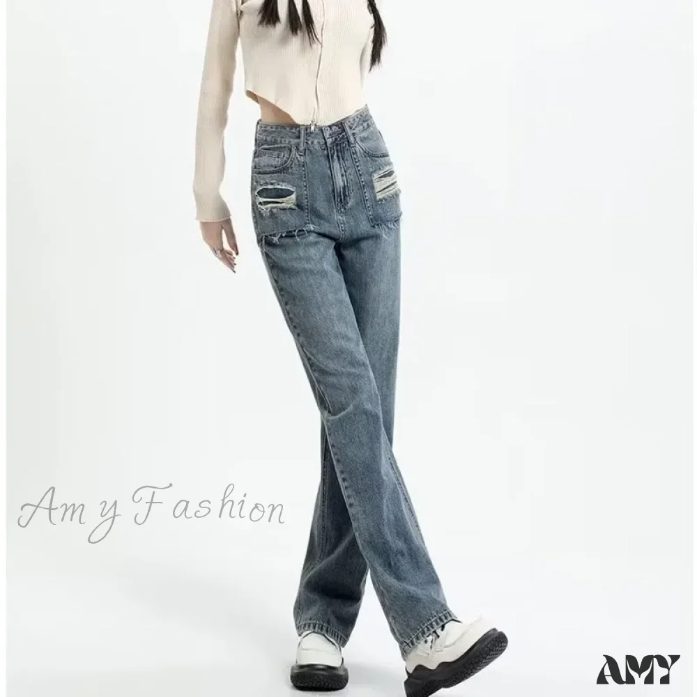 Amy Fashion - Summer New Design Sense High Waist Loose Fitting Slim Straight Pants Narrow Edition Wide Leg Jean - Image 6