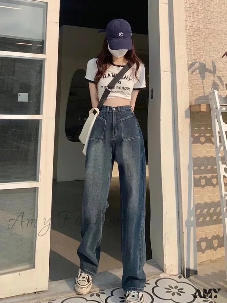 Amy Fashion - Summer Popular Light-Colored New Trendy Wide-Leg Japanese Fashion Jean - Image 2