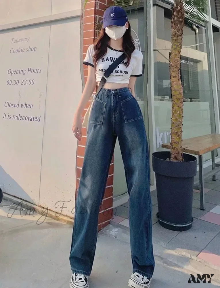 Amy Fashion - Summer Popular Light-Colored New Trendy Wide-Leg Japanese Fashion Jean - Image 3