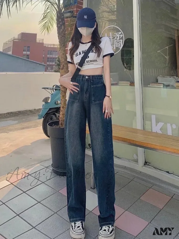 Amy Fashion - Summer Popular Light-Colored New Trendy Wide-Leg Japanese Fashion Jean - Image 4