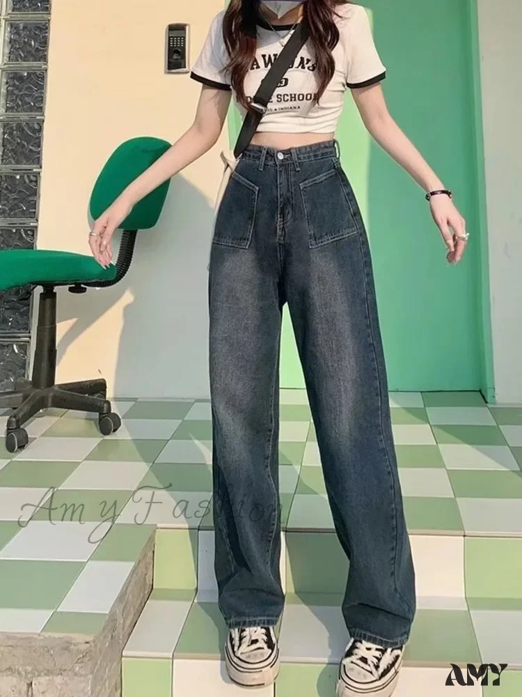 Amy Fashion - Summer Popular Light-Colored New Trendy Wide-Leg Japanese Fashion Jean - Image 5