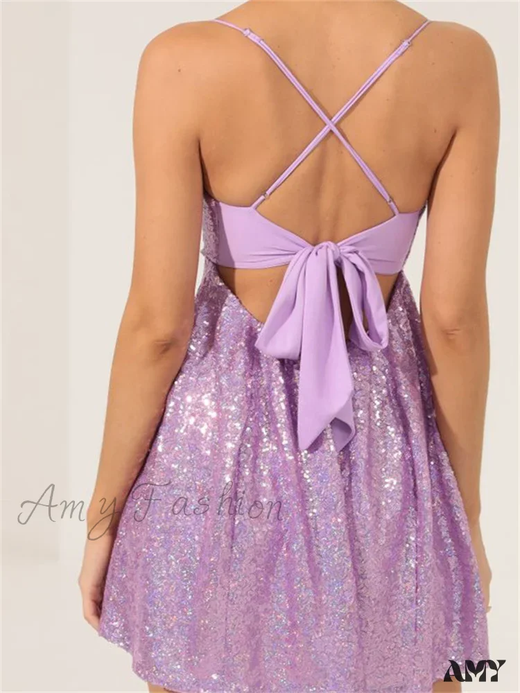 Amy Fashion - Summer Sling Sleeveless Backless Criss Cross Tie Mini Dress - Image 3