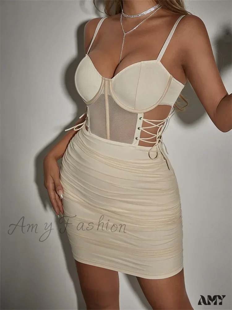 Amy Fashion - Summer Solid Color Sleeveless Strap Side Hollow Mini Dress - Image 3