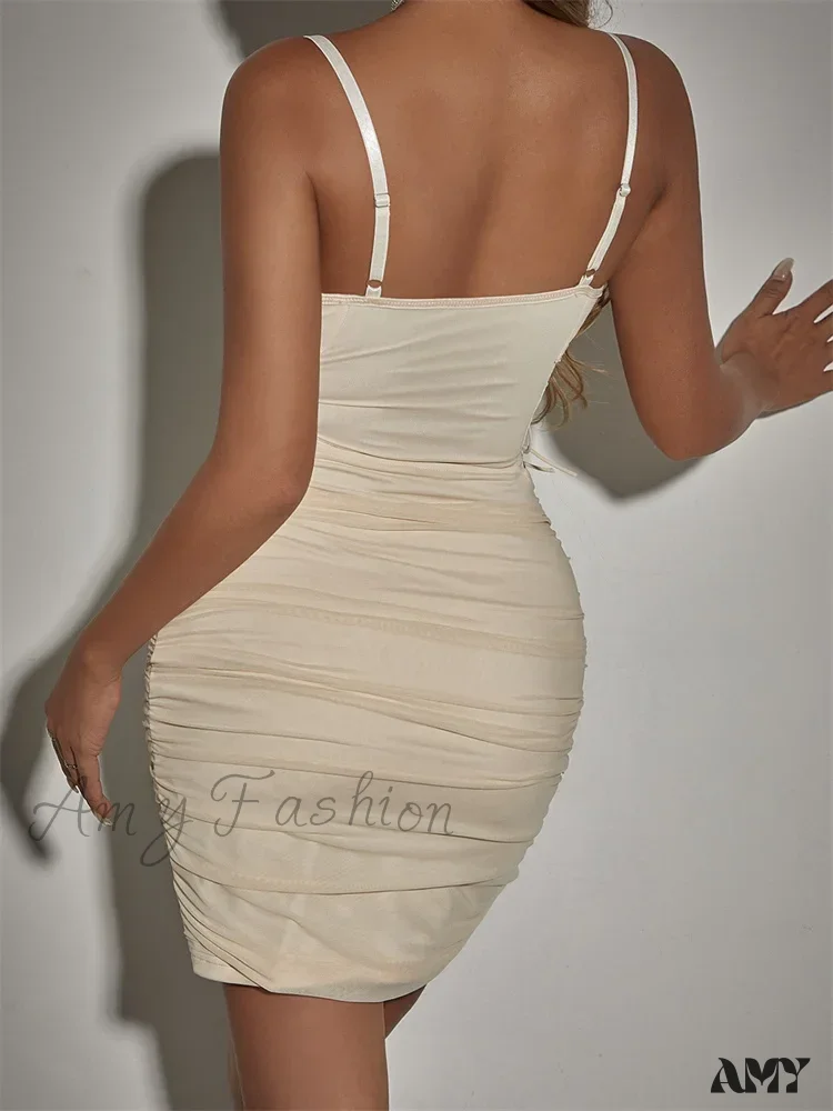 Amy Fashion - Summer Solid Color Sleeveless Strap Side Hollow Mini Dress - Image 4