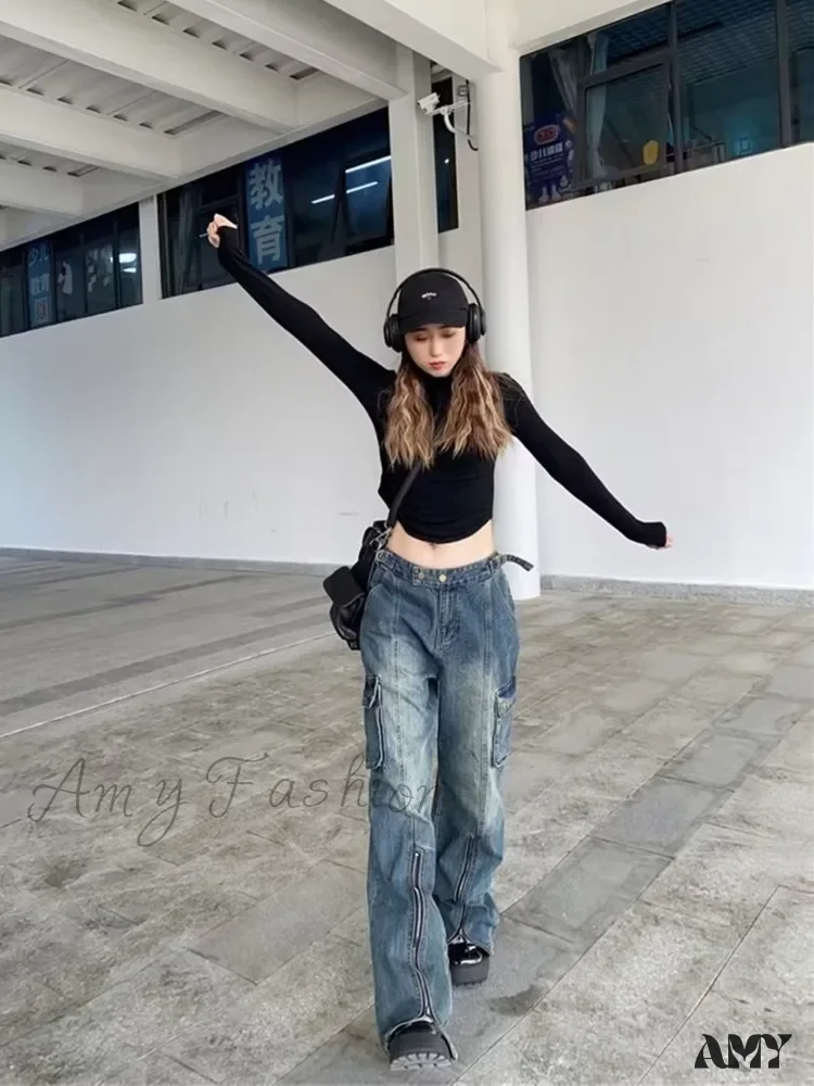 Amy Fashion - Summer Thin Style New High Waisted Skinny Horseshoe Small Flared Straight Leg Jean - Image 4