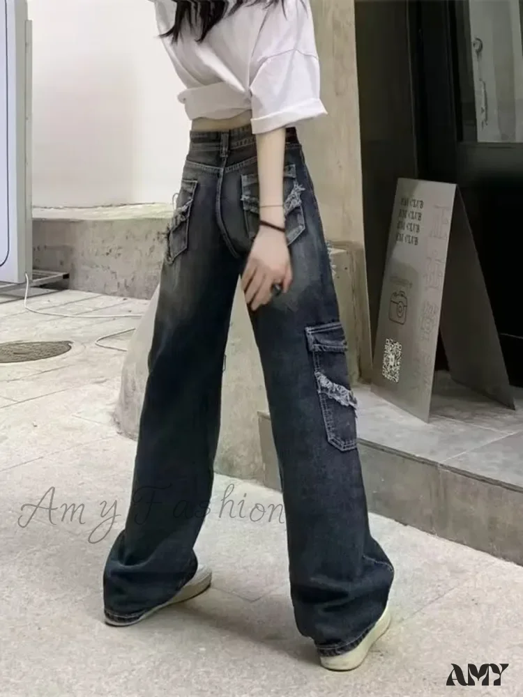Amy Fashion - Summer Vintage Washed and Worn Out Versatile Straight Drop High Waist Wide Leg Women's Jean - Image 5