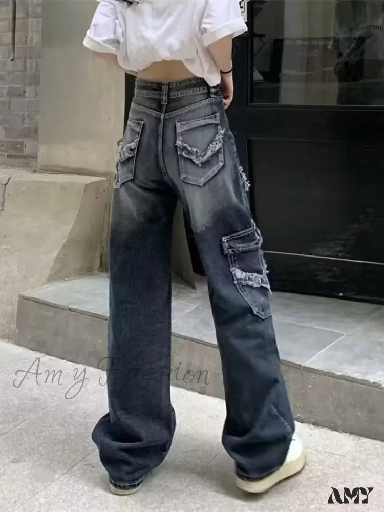 Amy Fashion - Summer Vintage Washed and Worn Out Versatile Straight Drop High Waist Wide Leg Women's Jean - Image 6