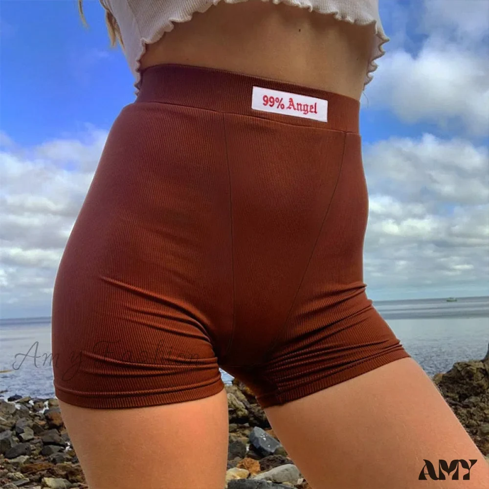 Amy Fashion - Summer White Letter Embroidery Biker Shorts - Image 3