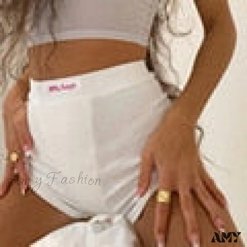 Amy Fashion - Summer White Letter Embroidery Biker Shorts - Image 5