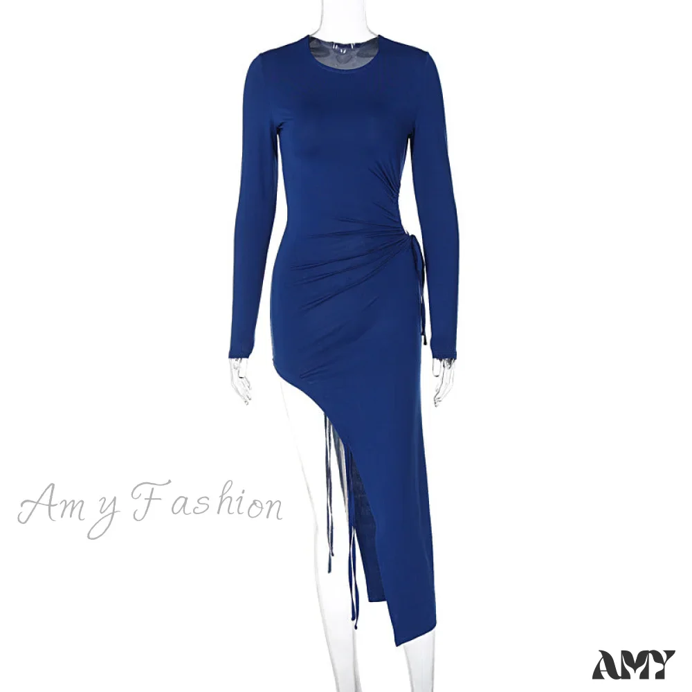 Amy Fashion - Ruched Sexy Hollow Out O-Neck Side Slit Bodycon Dresses - Image 5
