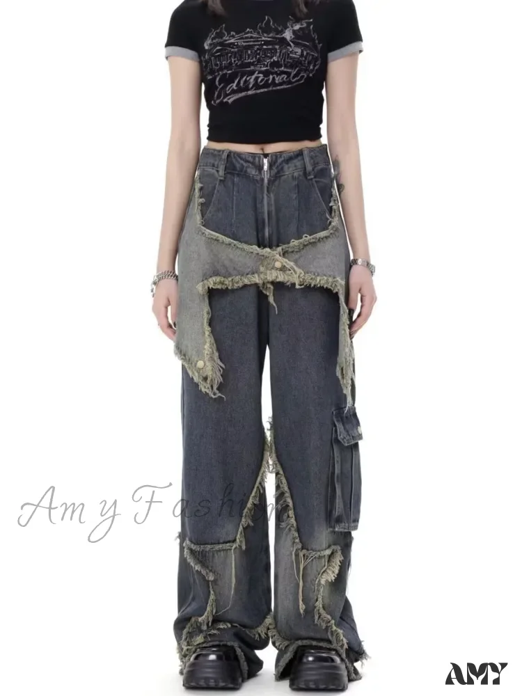 Amy Fashion - Super Beautiful Flower High Waist Summer Loose Wide Leg Vintage Unique Versatile Straight Women's Jean - Image 2