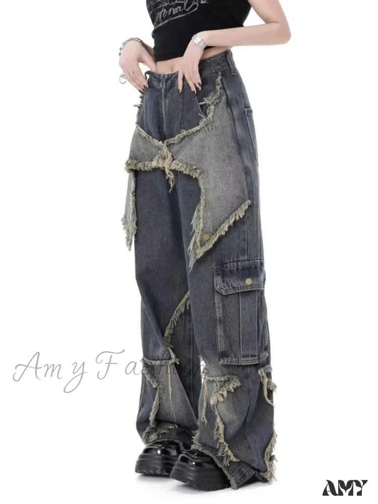 Amy Fashion - Super Beautiful Flower High Waist Summer Loose Wide Leg Vintage Unique Versatile Straight Women's Jean - Image 3