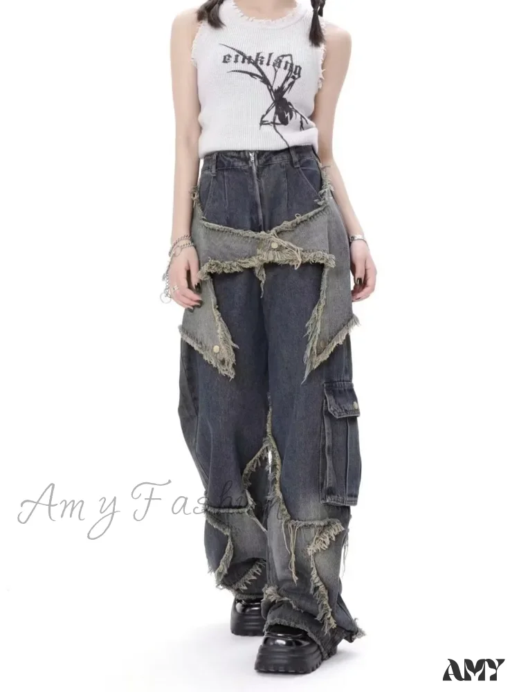 Amy Fashion - Super Beautiful Flower High Waist Summer Loose Wide Leg Vintage Unique Versatile Straight Women's Jean - Image 4