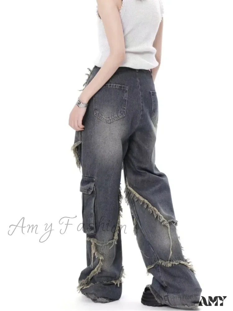 Amy Fashion - Super Beautiful Flower High Waist Summer Loose Wide Leg Vintage Unique Versatile Straight Women's Jean - Image 5